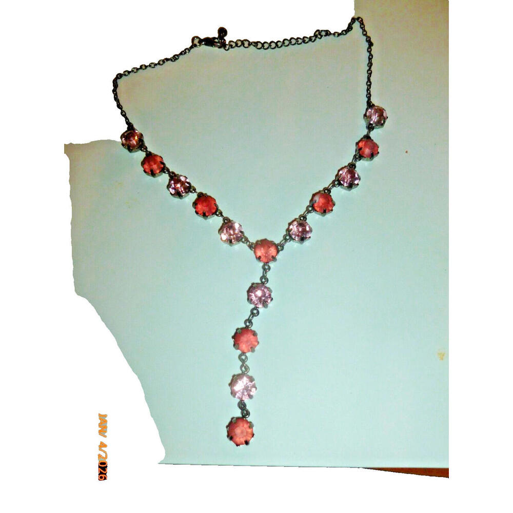 Vintage Gunmetal Pink Necklace Mauve Lariat Style Choker 12"